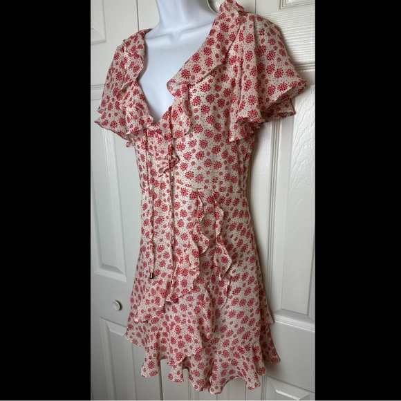 New PRINCESS POLY Desert Duck Mini Dress Red White Dainty Floral Ruffles Sun - Picture 3 of 13